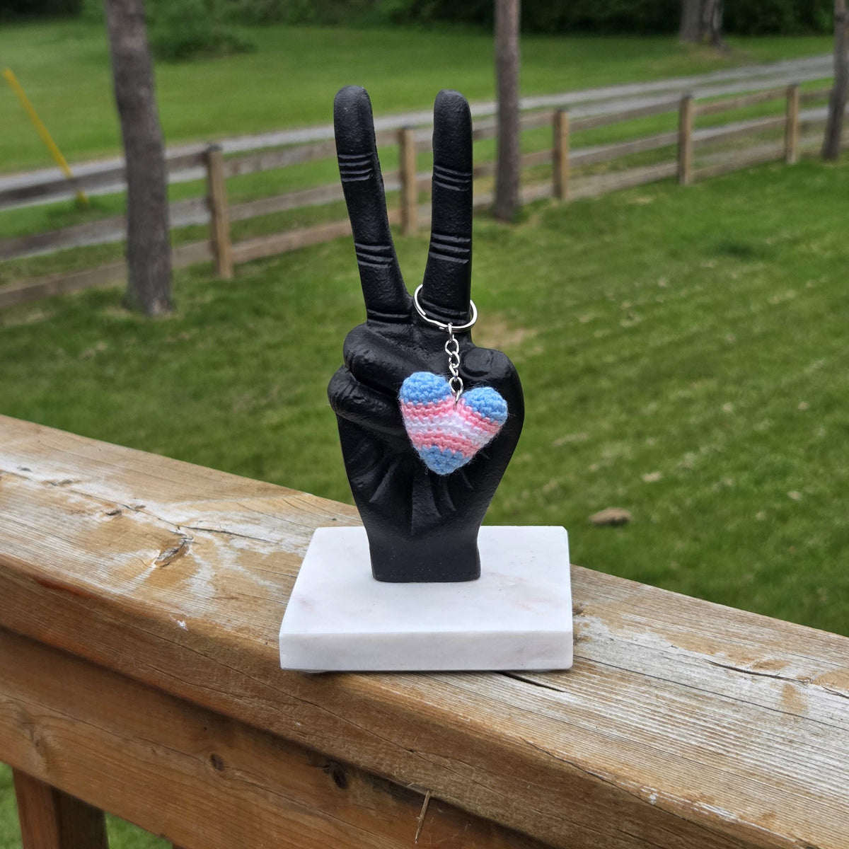 Crochet Mini Trans Pride Heart Keychain