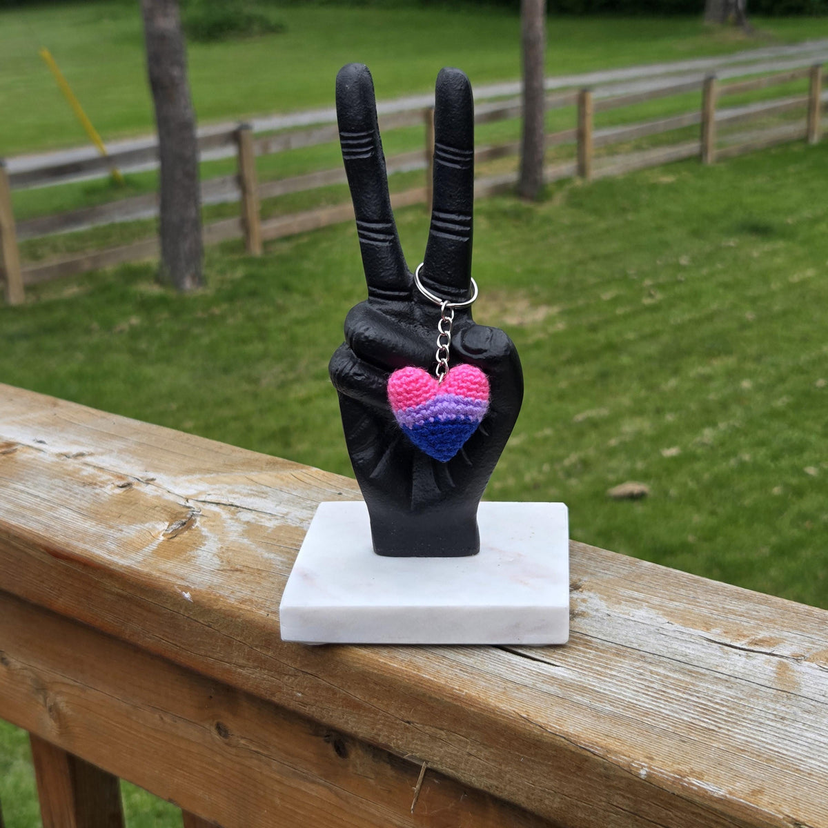 Crochet Mini Bisexual Pride Heart Keychain