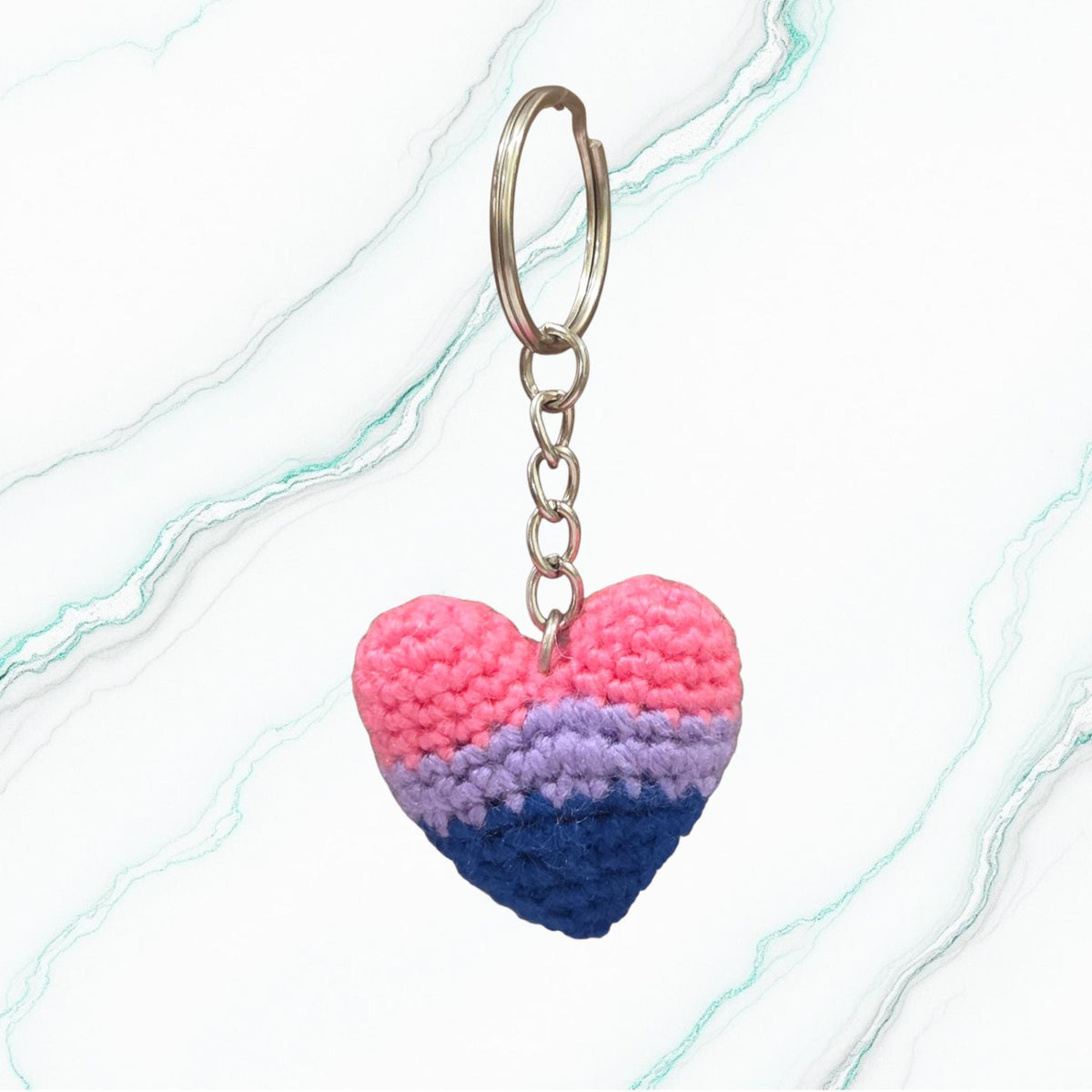 Crochet Mini Bisexual Pride Heart Keychain