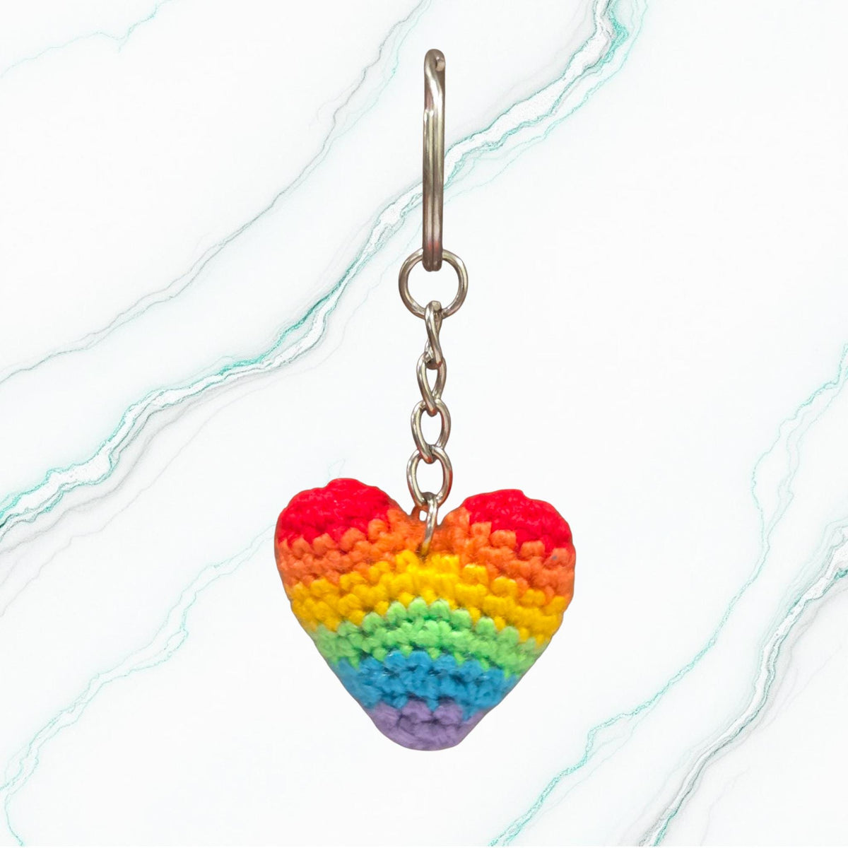 Crochet Mini Rainbow/LGBTQ Pride Heart Keychain