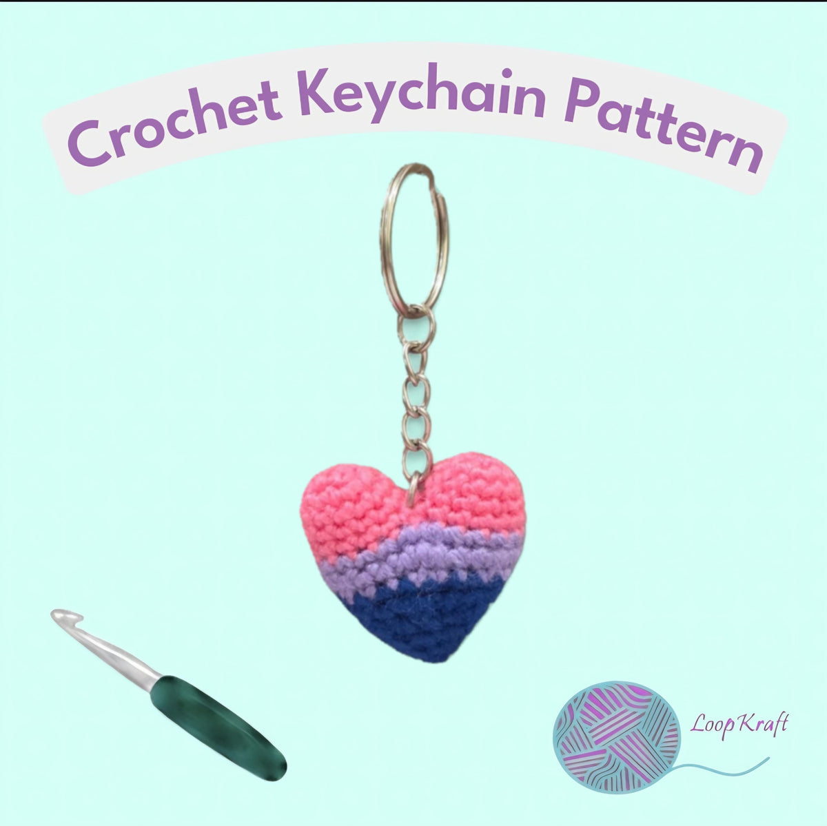 Crochet Mini Bisexual Pride Heart Keychain PDF Pattern Download