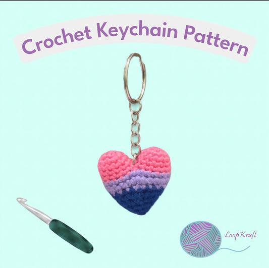 Crochet Mini Bisexual Pride Heart Keychain PDF Pattern Download