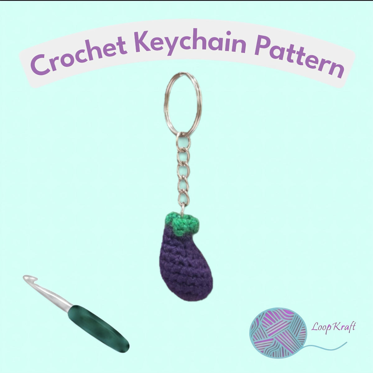 Crochet Mini Eggplant Keychain PDF Pattern Download