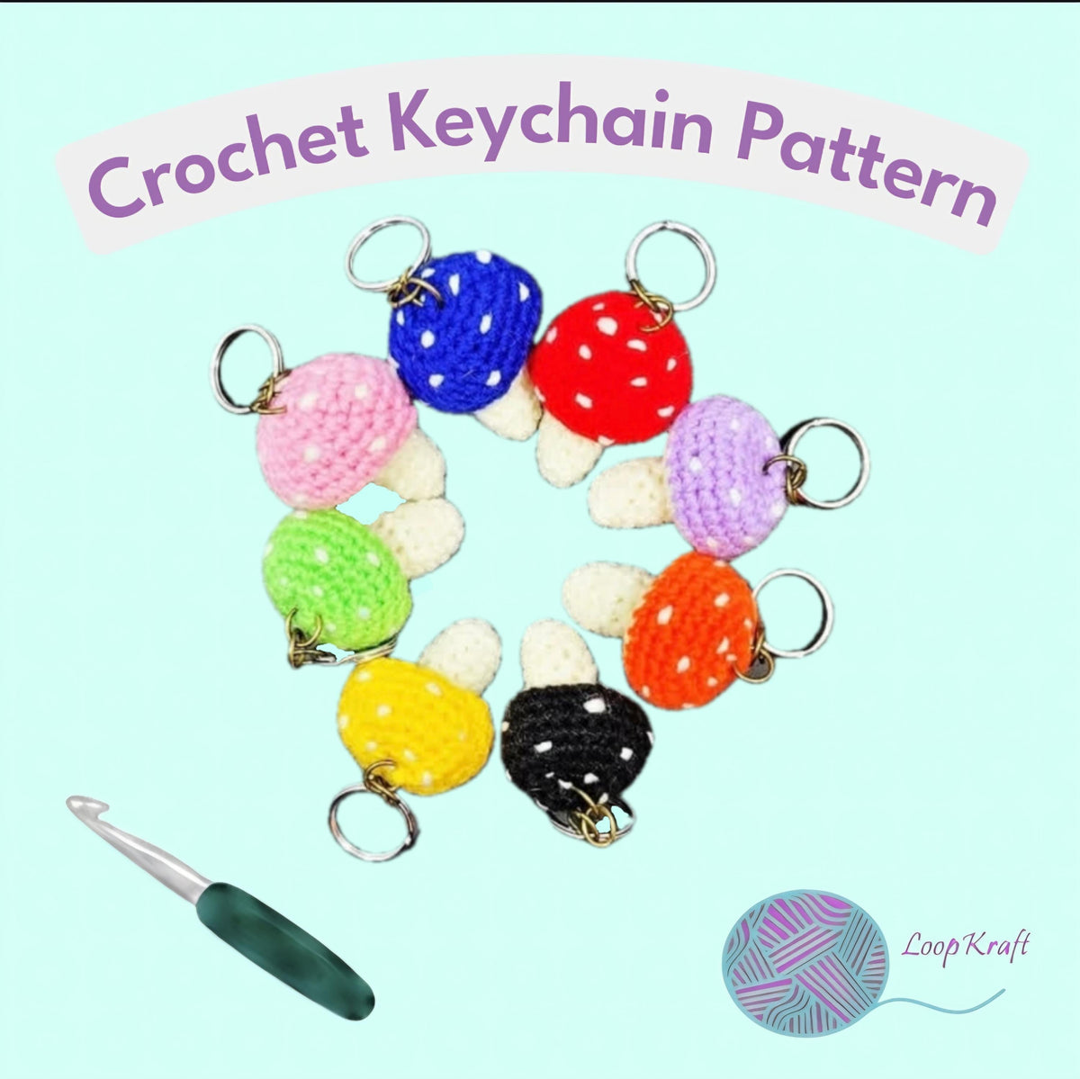 Crochet Mini Mushroom Keychain PDF Pattern Download