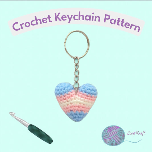 Crochet Mini Trans Pride Heart Keychain PDF Pattern Download