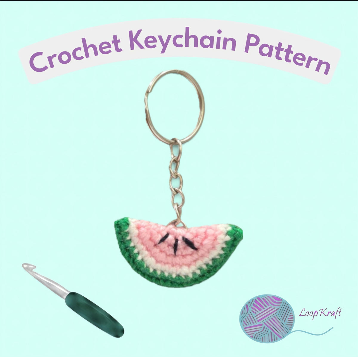 Crochet Mini Watermelon Keychain PDF Pattern Download