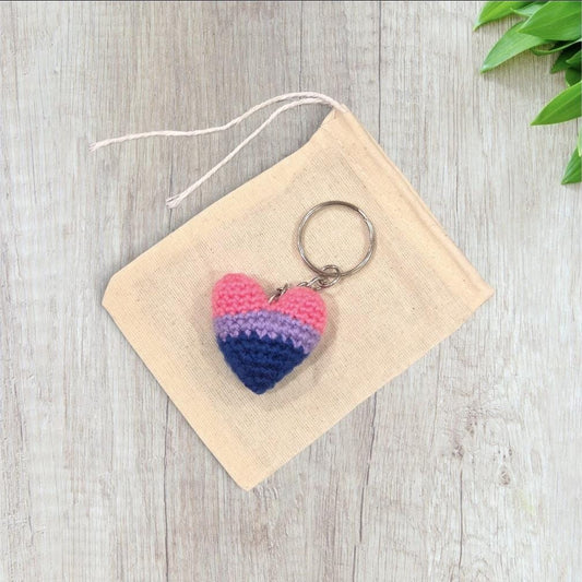 Crochet Mini Bisexual Pride Heart Keychain