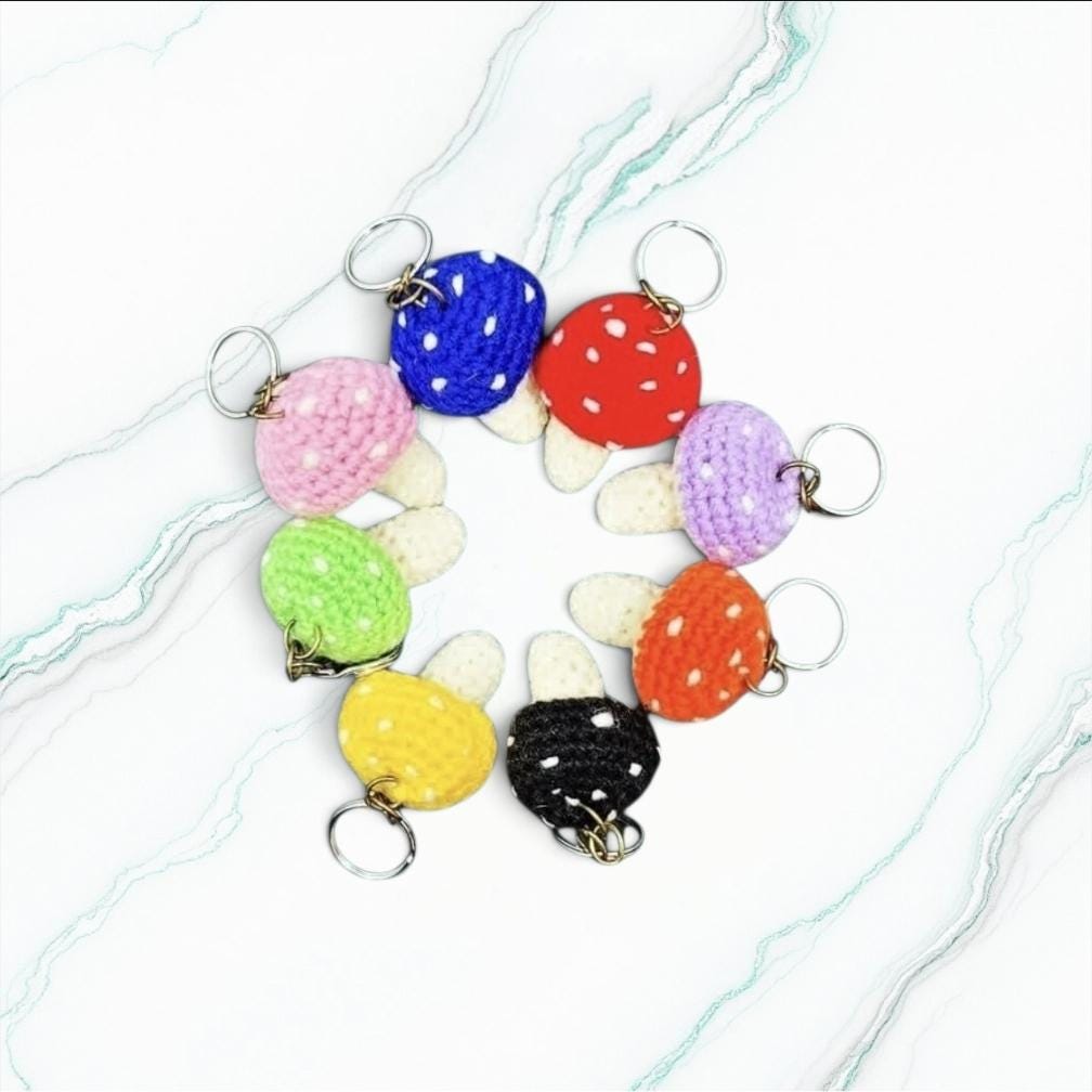 Crochet Mini Mushroom Keychain (multiple colour options)