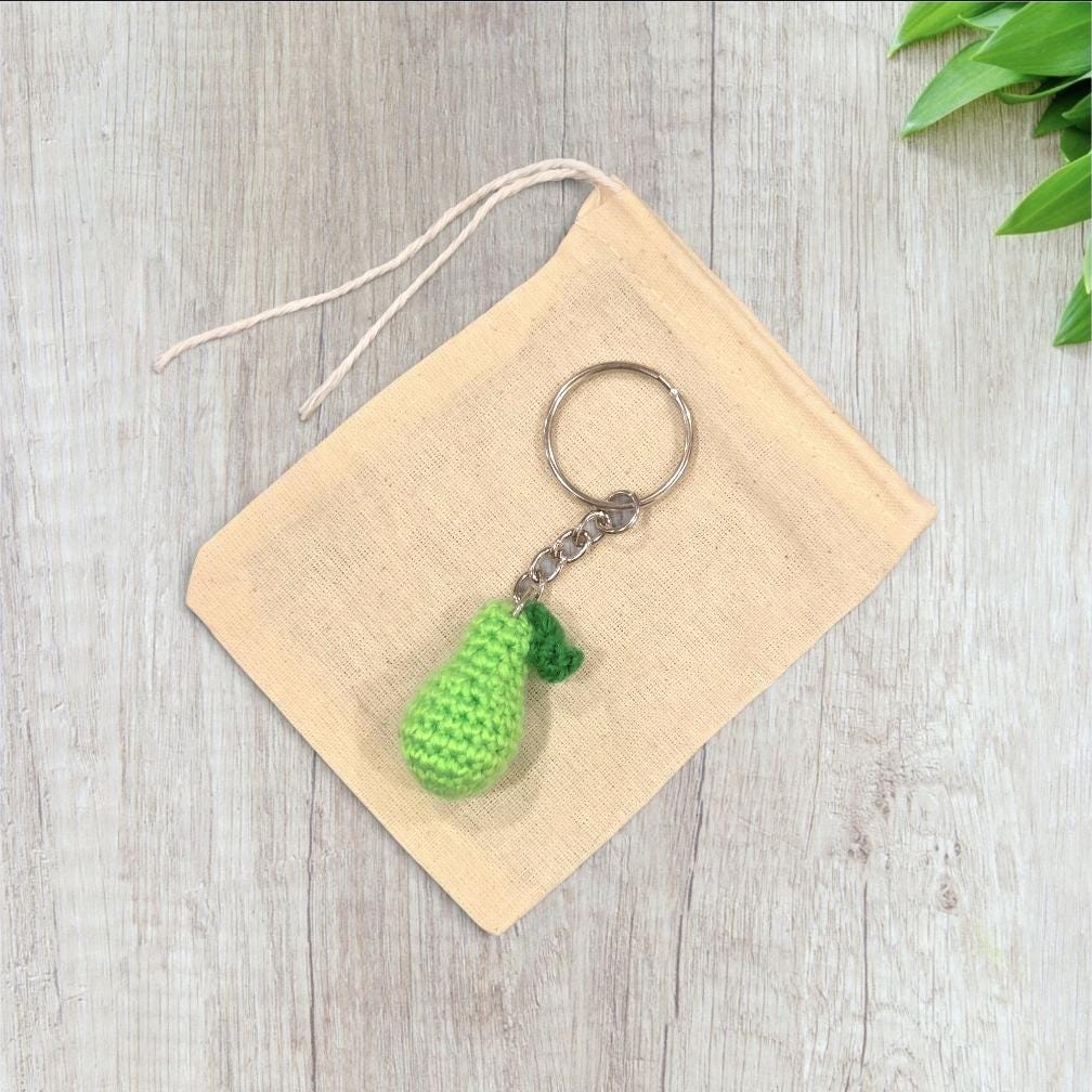 Crochet Mini Pear Keychain