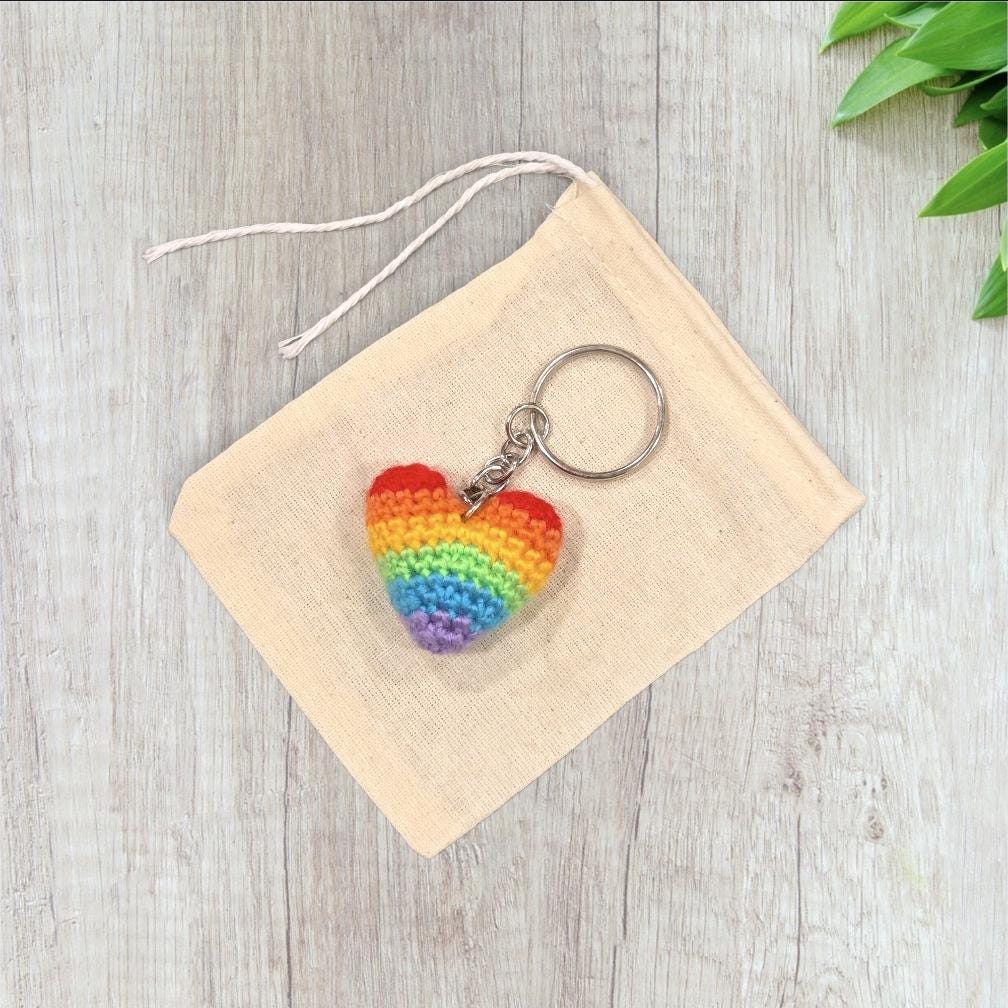 Crochet Mini Rainbow/LGBTQ Pride Heart Keychain