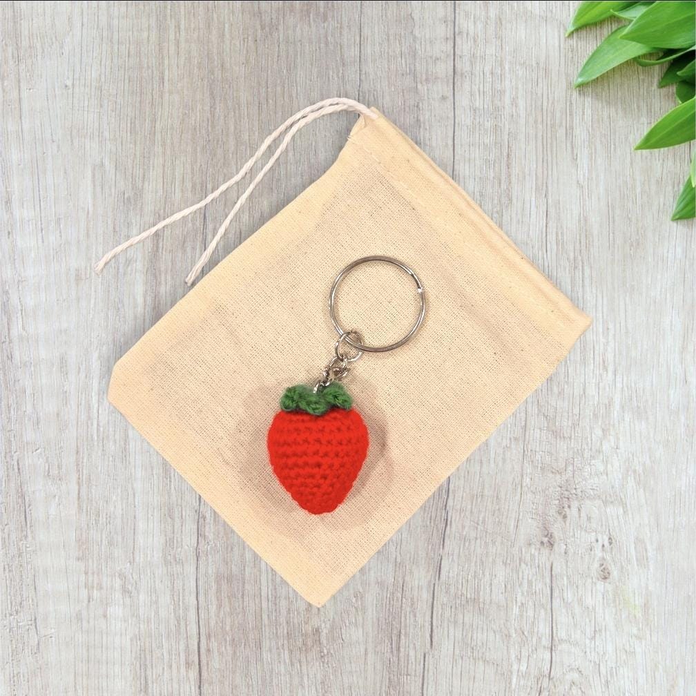 Crochet Mini Strawberry Keychain