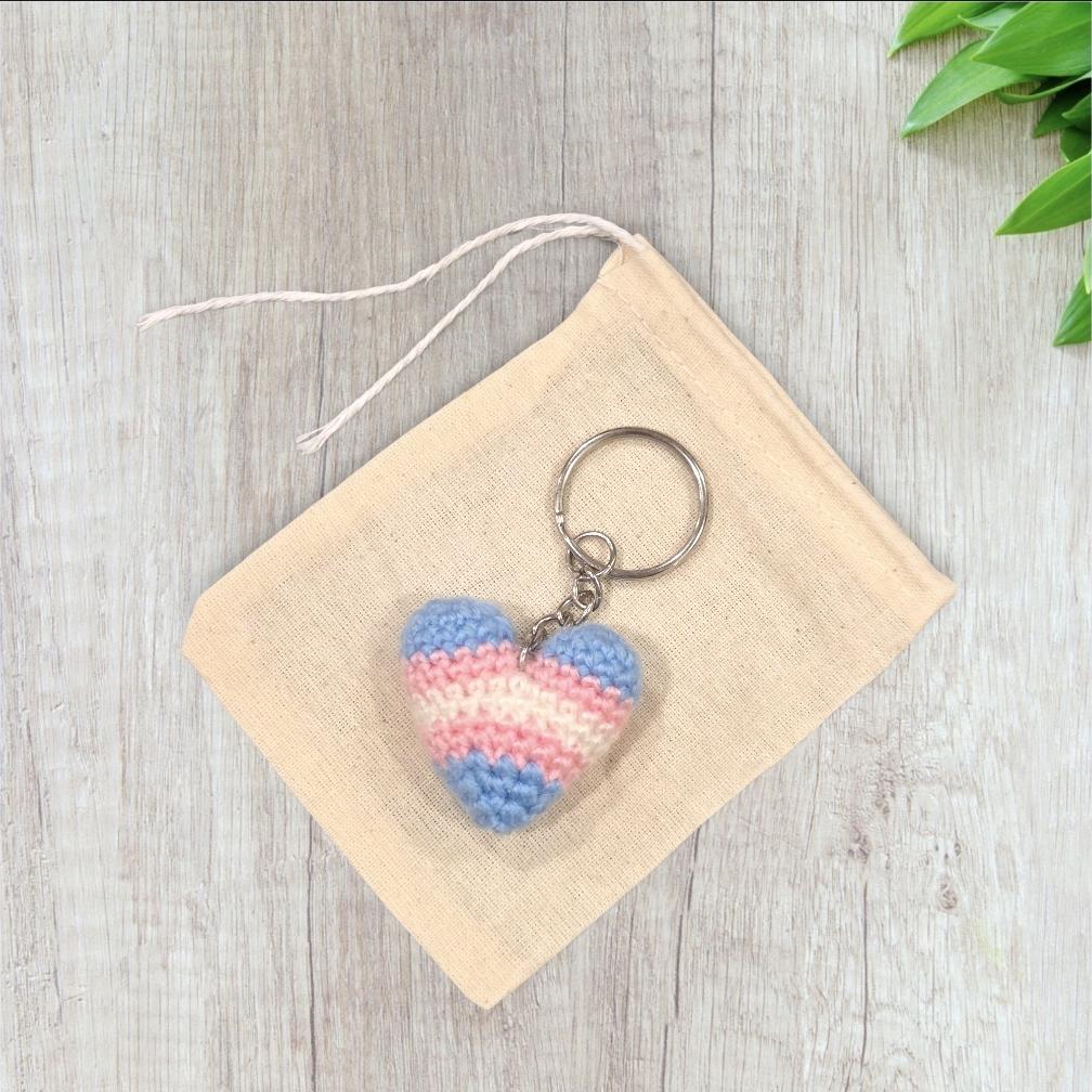Crochet Mini Trans Pride Heart Keychain