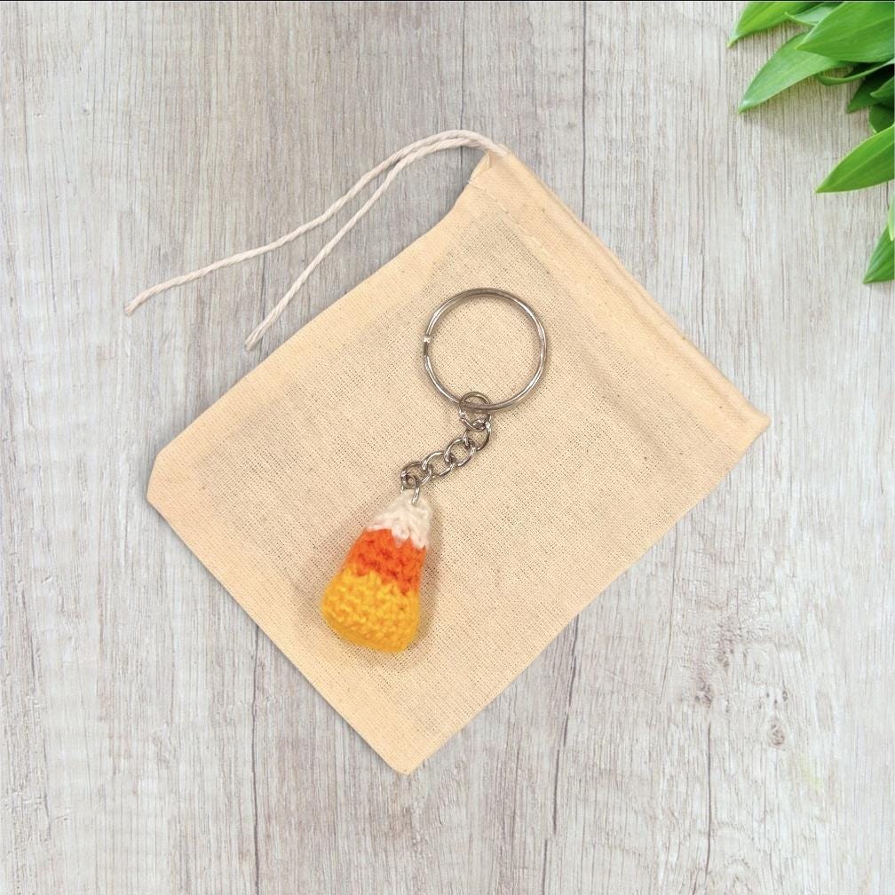 Crochet Mini Candy Corn Keychain