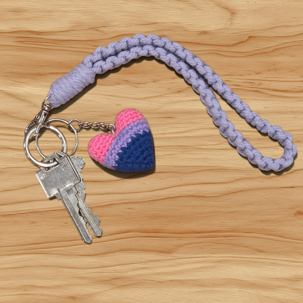 Crochet Mini Bisexual Pride Heart Keychain