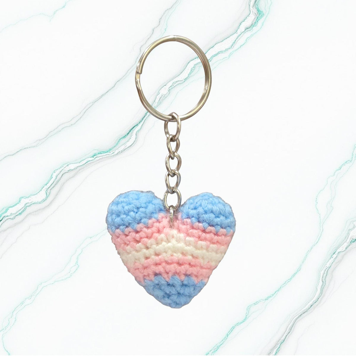 Crochet Mini Trans Pride Heart Keychain