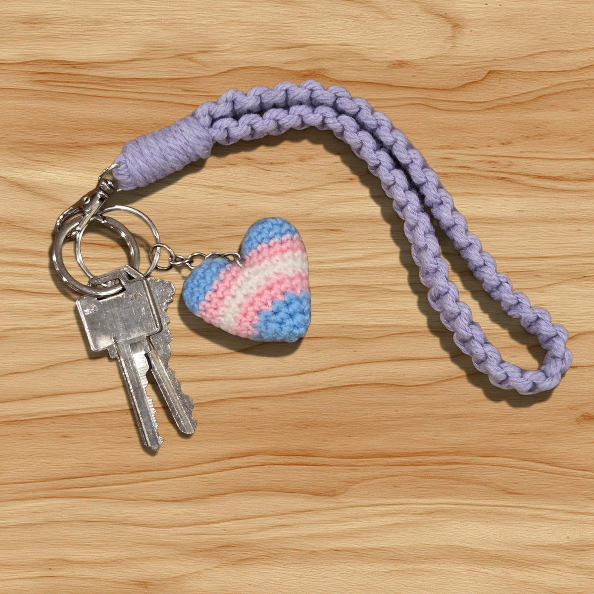 Crochet Mini Trans Pride Heart Keychain