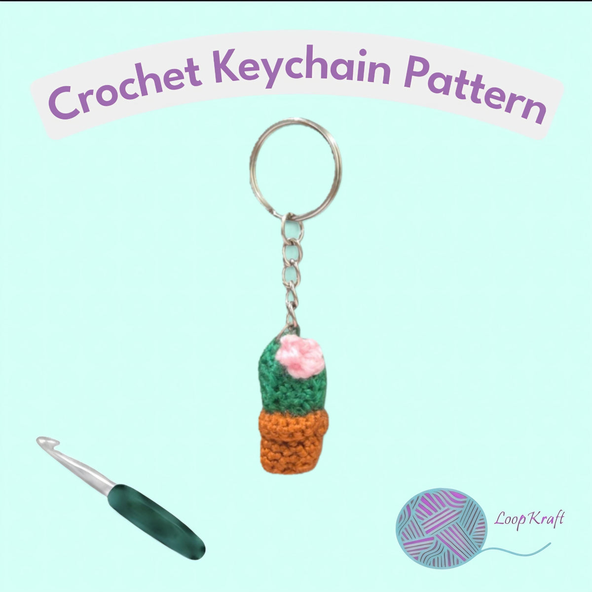 Crochet Mini Cactus Keychain PDF Pattern Download