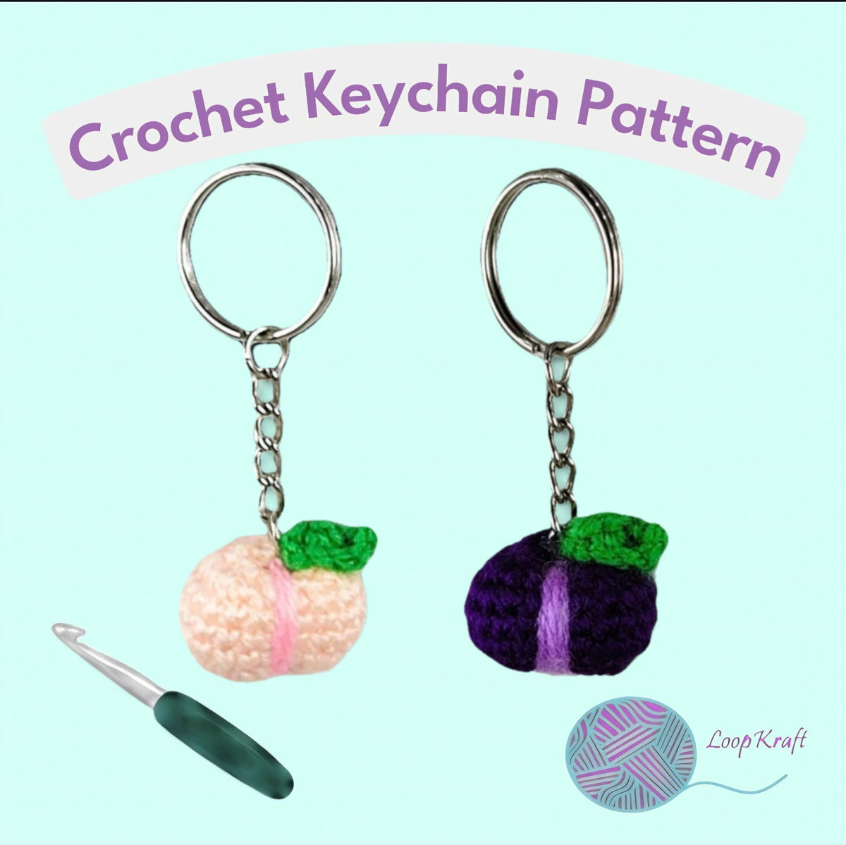 Crochet Mini Peach/Plum Keychain PDF Pattern Download
