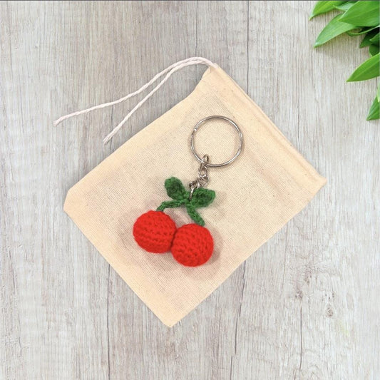 Crochet Mini Cherries Keychain