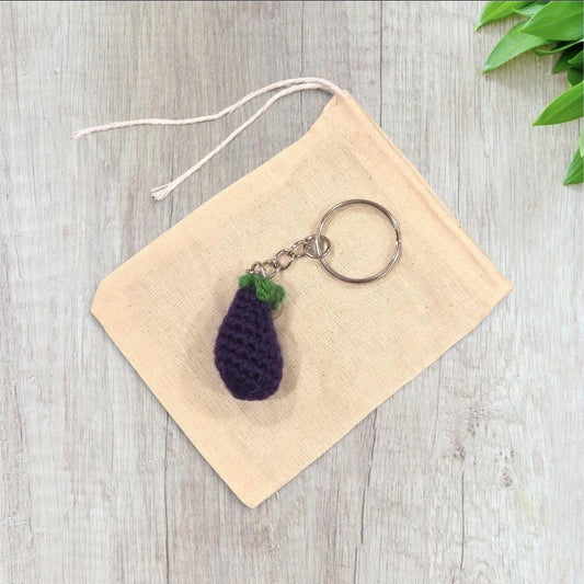 Crochet Mini Eggplant Keychain
