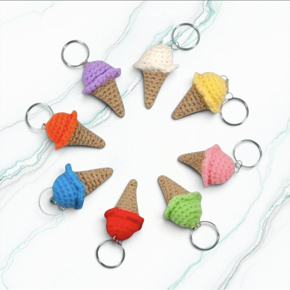 Crochet Mini Ice Cream Cone Keychain (multiple colour options)