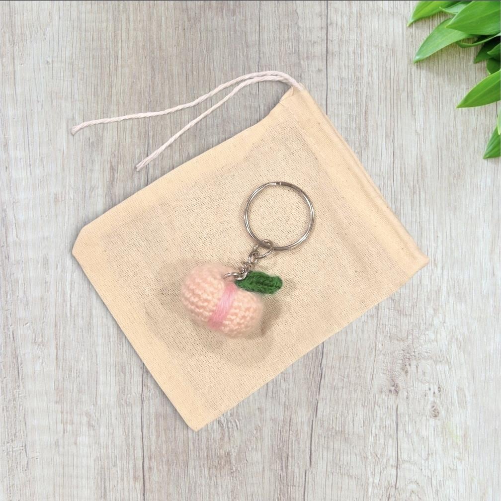 Crochet Mini Peach Keychain