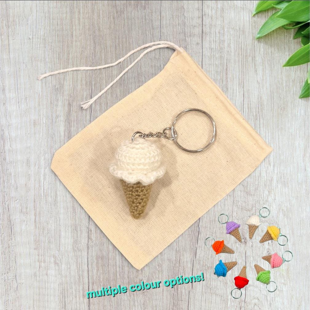 Crochet Mini Ice Cream Cone Keychain (multiple colour options)