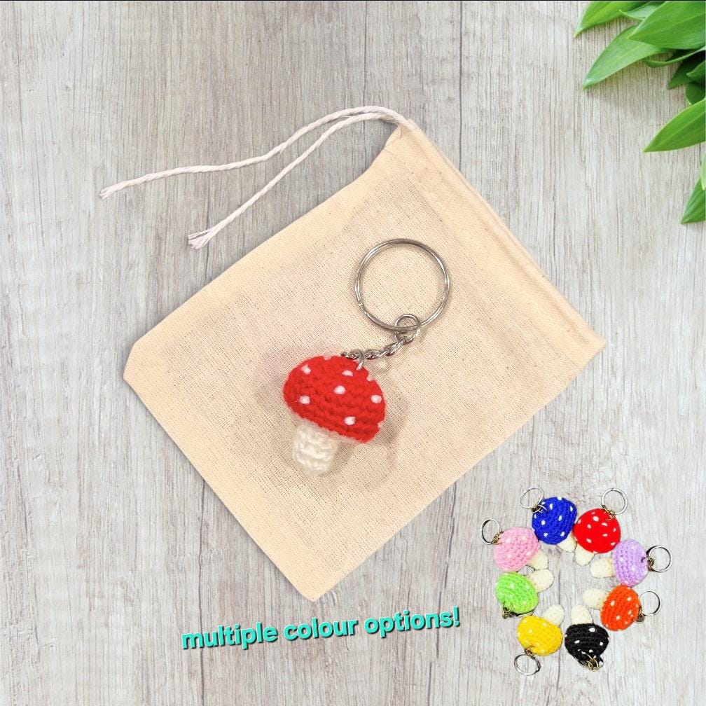 Crochet Mini Mushroom Keychain (multiple colour options)